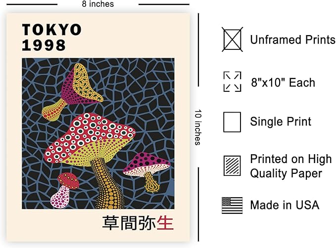 Poster Master Vintage Poster - Infinity Mushroom Print - Abstract Japanese Art - Gift for Men & Women - Pop Art Decor for Office, Bedroom or Living Room - 8x10 UNFRAMED