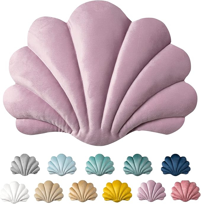 Ashler 3D Throw Pillows Shell Shaped Accent Throw Pillow, Soft Velvet Insert Included Cushion for Couch Bed Living Room, Pack of 1, Pink Purple, 18 X 13 inches