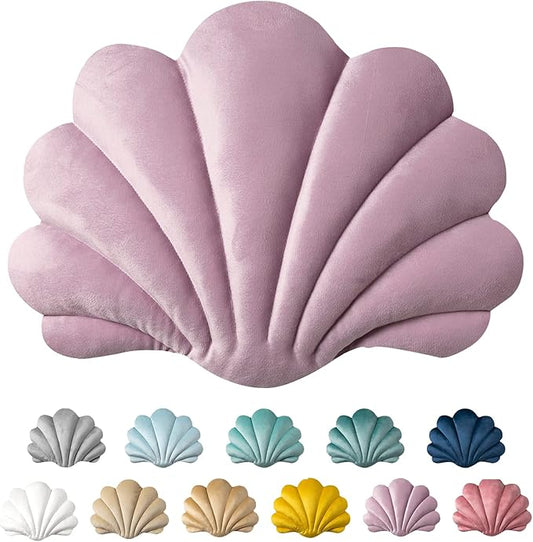 Ashler 3D Throw Pillows Shell Shaped Accent Throw Pillow, Soft Velvet Insert Included Cushion for Couch Bed Living Room, Pack of 1, Pink Purple, 18 X 13 inches