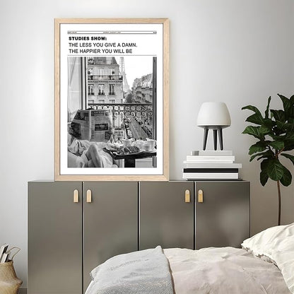 Vintage Black and White Newspaper Wall Art, Positive Headline Canvas Bedroom Wall Decor, Bathroom Print Poster Picture, Trendy Girly Apartment Dorm Room Decor Painting 16x24 inch Light Wood Framed