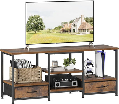 DUMOS 47 Inch TV Stand for 55-65 Inch TVs, Entertainment Center with Charging Station(2AC+USB+Type-C), Media Console Table with Storage Drawers & Open Shelves, Heavy Duty for Living Room, Rustic Brown