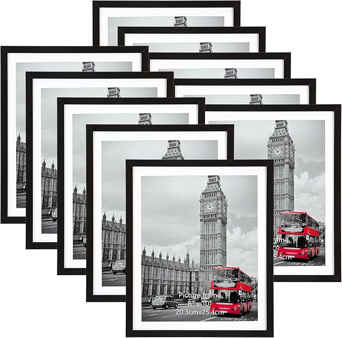 Giftgarden 8x10 Picture Frame with Mat Set of 10, 9x11 Frames Matted to 8” by 10” Photo or 9” x 11” Print without Mat, Multi Gallery Frames for Wall or Tabletop Display