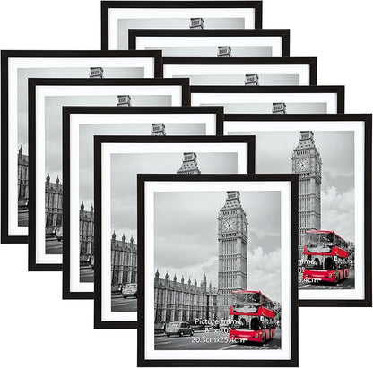 Giftgarden 8x10 Picture Frame with Mat Set of 10, 9x11 Frames Matted to 8” by 10” Photo or 9” x 11” Print without Mat, Multi Gallery Frames for Wall or Tabletop Display