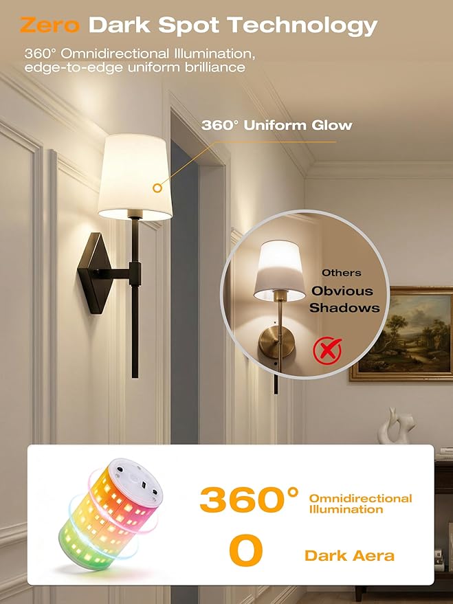 CLOUDY BAY 10000mAh Battery Operated Wall Sconces,Up to 100 Hours with Rechargeable RGB Dimmable Magnetic Bulb,Cordless Wall Lighting Fixtures with Remote for Bedroom,Black,2 Pack-18in