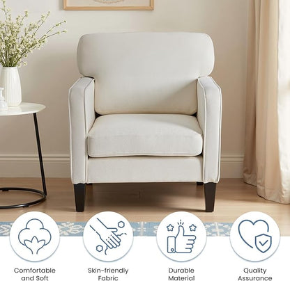 DUMOS Modern Accent Chairs for Living Room, Corner Chairs for Adults, Reading Chair with Armrest and Backrest, Comfy Lounge Chairs for Bedroom Reception Waiting Room, White