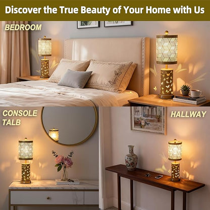 Warm White Butterfly Night Light - USB Cordless Table Lamp with Rotating Projection, Portable Bedside Light for Bedroom, Coffee Shop, Gifts for Women, Mom, Birthday (Gold Lamp)