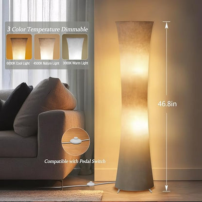 GyroVu 46" Modern Floor Lamps for Living Room, LED Column Standing Floor Lamp with Color Temperature Adjustable & Gray Fabric Lampshade for Corner, Bedroom, Office & Kid's Room - Bulbs Included