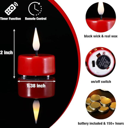 Eywamage Red Flameless Tealights with Remote Batteries, Flickering Real Wax LED Tea Votive Candles Proposal Decor Set of 10
