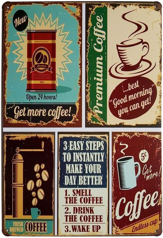 ARTCLUB Premium Coffee Best Good Morning Retro Metal Tin Sign, Antique Plaque Poster Cafe Home Kitchen Wall Decor