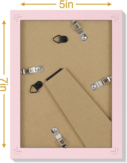 Vittanly 5x7 Picture Frames Set of 9, Display 4x6 Pictures with Mat or 5x7 without Mat, Photo Frames for Wall or Tabletop with Plexiglass, Engineered Wood, Pink