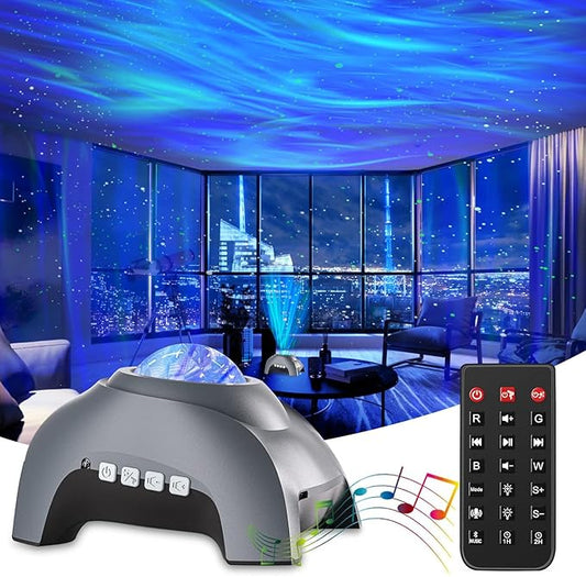 CIMELR Star Projector, Northern Galaxy Aurora Lights Projector with 33 Light Effects Bluetooth Speaker & White Noise, Remote Control Night Light for Bedroom, Room Decor, Gift for Kids Adults (Grey)