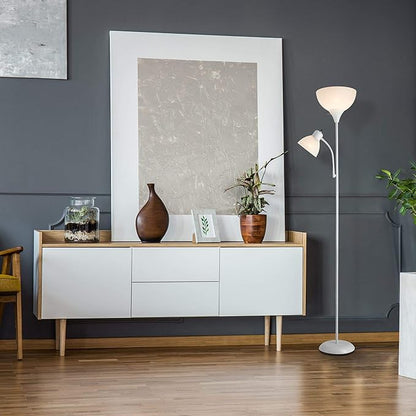 Globe Electric 67135 72" Floor Lamp with Adjustable Reading Light, Bright, Easy-to-Assemble Torchiere for Bedroom, Living Room & Office - Space-Saving Slim Design