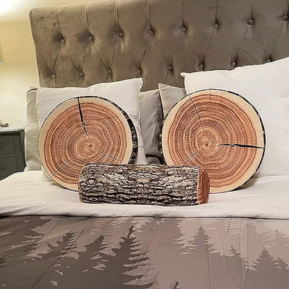 HYSEAS Decorative Round Throw Pillow, 3D Digital Print Comfortable Kids Funny Cute Wood Log Pillow Circle Seating Floor Cushion for Home, Couch, Sofa, Bedroom, Living Room Decor, Stump, 2 Pack
