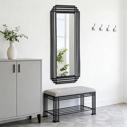 Modern Geometric Wall Mirror, 55"x22" Elegant Rectangle Mirror with Metal Frame, Large Art Wall Mirrors for Living Room Bathroom Bedroom Entryway Hallway, Hangs Vertically or Horizontally