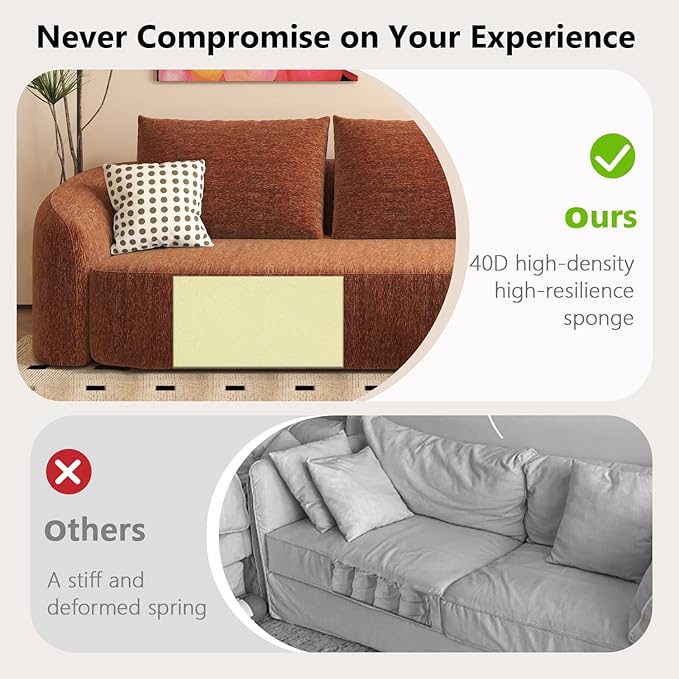 Settab 138.6" Modular Sectional Couches Luxury Modern Curved Back U-Shape Sofa Set with Ottoman,Minimalist Comfy Boneless Cloud Couch for Living Room Apartment,(Right Facing Chaise,Orange)