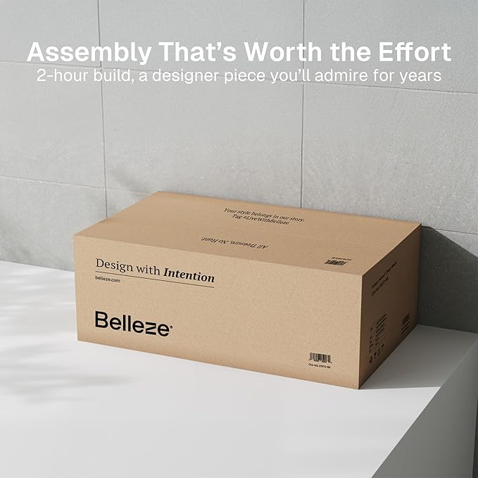 BELLEZE Sideboard Buffet Cabinet, Modern Wood Glass-Buffet-Sideboard with Storage, Console Table for Kitchen, Dining Room, Living Room, Hallway, or Entrance - Brixston (White)