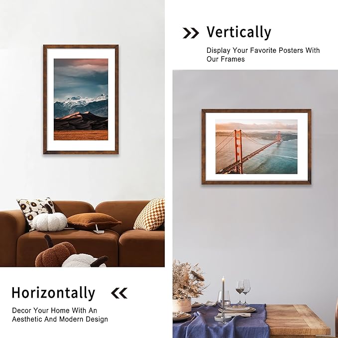 iRahmen 20x30 Poster Frame with 16x24 Mat - Plexiglass Wooden Picture Frames for Photo Wall Gallery Mounting (Dark Brown, Set of 2)