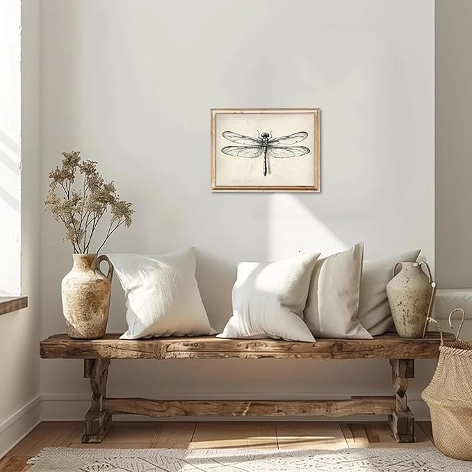 uniro Vintage Dragonfly Sketch Wall Art Prints Farmhouse Decor Neutral Insect Animal Wall Decor, Antique Dragonfly Sketch Drawing Canvas Oil Painting Vintage Artwork Pictures for Bedroom Living Room Decor (8" x 10"-UNFRAMED)