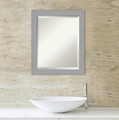 Amanti Art Silver Bathroom Mirror for Over Sink, 23x19 Brushed Nickel Rectangle Vanity Mirror, Small Modern Frame, Hangs Horizonally and Vertically, Bathroom Wall Decor, Beveled Edge