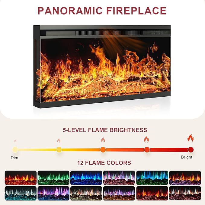 70" TV Stand with 36" Electric Fireplace, Entertainment Center Console Table for TV up to 80'', Fireplace TV Stand with Open Storage Shelves and Glass Door for Living Room, White