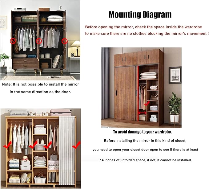 Hideaway Closet Mirror, Retractable Full Length Mirror, 51" x 16" Wall Mounted Mirror, Suitable for Bedroom, Locker Room, Cloakroom - White
