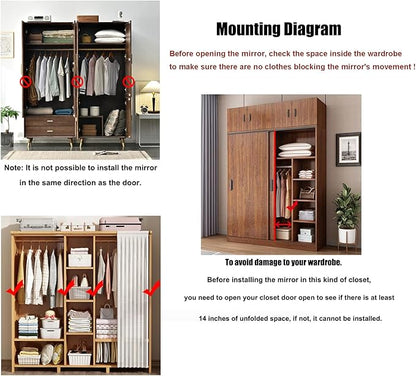 Hideaway Closet Mirror, Retractable Full Length Mirror, 51" x 16" Wall Mounted Mirror, Suitable for Bedroom, Locker Room, Cloakroom