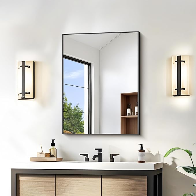 KOCUUY Black Bathroom Mirror, 18x24 Inch Rectangle Mirror for Over Sink, Modern Decorative Wall Mirror for Bedroom Living Room Bathroom, Hang Horizontal/Vertical