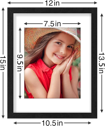Vittanly 11x14 Picture Frames Set of 9, Display 8x10 Pictures with Mat or 11x14 without Mat, Photo Frames for Wall or Tabletop with Plexiglass, Engineered Wood, Black&Brown&Grey