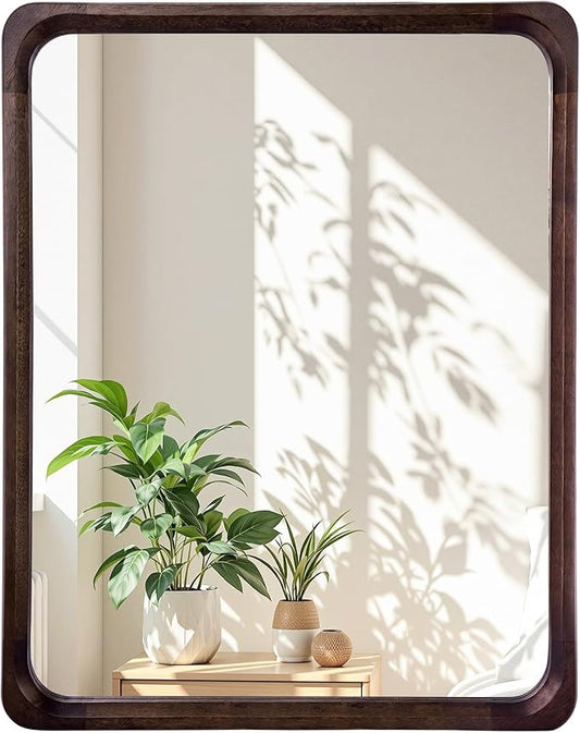 Tanmicoshomy Wood Bathroom Mirror 30 x 40 Inch, Solid Wooden Framed Rectangle Mirrors with Shatterproof Glass for Living Room Bedroom Office or Entryway(Dark Brown)