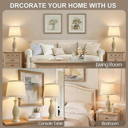 EJIAXIN Table Lamps Set of 2-21.6" Resin Farmhouse Bedside Lamps for Bedroom Living Room, Rustic Nightstand Bedroom Lamp with Rotary Switch for Night Stand End Table