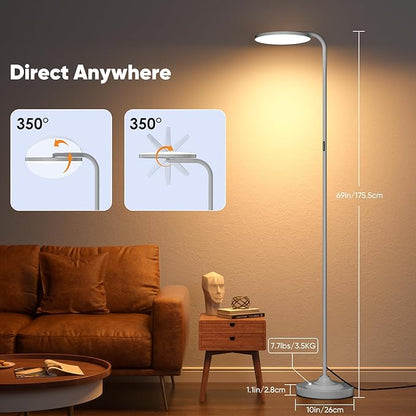 SIBRILLE 36W LED Floor Lamp, Super Bright Standing Lamp, Modern Stepless Dimmable Torchiere Tall Lamp with Remote Control, 350°Rotating Head Reading Floor Lamp for Living Room, Bedroom, Office