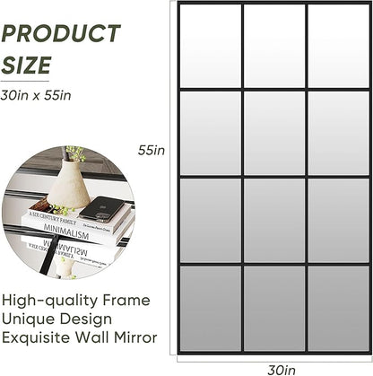 Suidia Wall Mirror, 30" x 55" Window Decorative Mirrors, Metal Framed Wall Decor Wall-Mounted Mirrors for Bedroom, Living Room, Entryway, Black