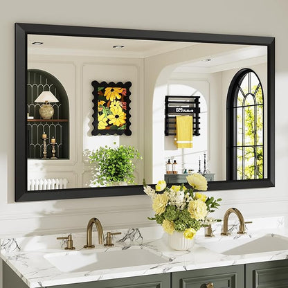 55x32 Inch Black Bathroom Mirror for Wall, Beveled Framed Rectangle Bathroom Vanity Mirrors for Over Sink, Bedroom, Living Room, Entryway, Anti-Rust, HD Tempered Glass, Horizontally/Vertically