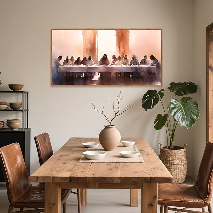 Aurlan Jesus Last Supper Bible Story Wall Art(40"x20"), Boho Christ Christian Easter Gifts Canvas Artwork, Neutral Spiritual Religious Faith Decor Prints for Office Home