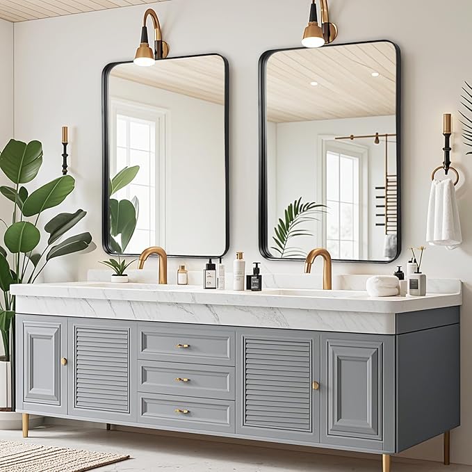 Black Mirror for Bathroom Wall - 26x38 Inch Bathroom Mirrors Over Sink with Rectangular Metal Frame, Black Vanity Rectangle Mirror for Restroom, Hallway, Home Office