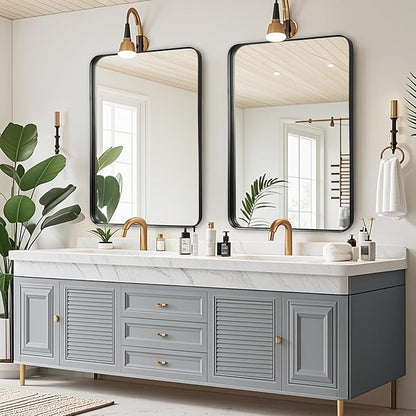 Black Mirror for Bathroom Wall - 26x38 Inch Bathroom Mirrors Over Sink with Rectangular Metal Frame, Black Vanity Rectangle Mirror for Restroom, Hallway, Home Office