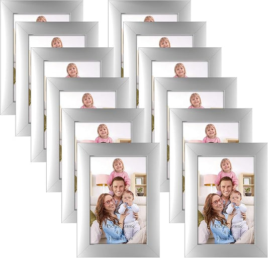 Giftgarden 4x6 Picture Frame Silver Set of 12, Multi Modern 4 by 6 Photo Frames Bulk for Wall or Tabletop Display