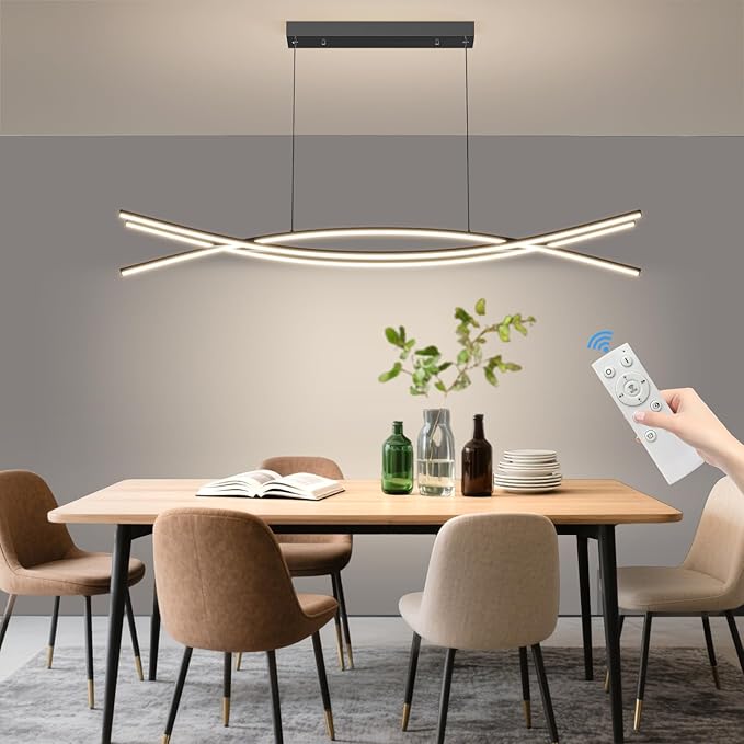 Modern Ceiling Chandelier Light, 39IN Pendant Light Fixtures with Remote Control 3000k-6500K Adjustable Color Temperature, Aluminum Island Lighting Lamp for Dining Room, Living Room, Island