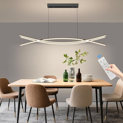 Modern Ceiling Chandelier Light, 39IN Pendant Light Fixtures with Remote Control 3000k-6500K Adjustable Color Temperature, Aluminum Island Lighting Lamp for Dining Room, Living Room, Island