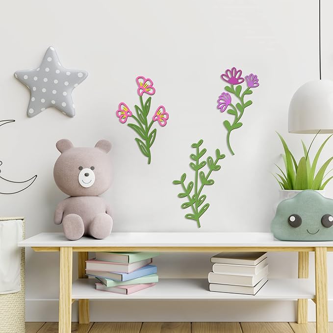 PerKoop 8 Pcs Wooden Flowers Wall Decor Boho Wildflowers Hanging Sculpture Wood Floral Cutouts for Nursery Bedroom Living Room Housewarming Gifts for Home Decorations(Elegant Style)
