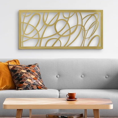MyGift 44 x 22 Large Gold Metal Minimalist Abstract Laser Cut Design Wall Art, Suitable for Hotel Living Room Office Accent Home Decor, Ready to Hang Panel