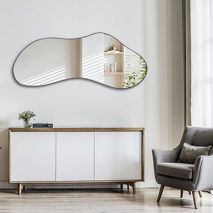 Irregular Frameless Mirror, 47.25"x20.8" Asymmetrical Aesthetic Wall Mirrors, Modern Organic Shape Mirrors for Living Room Bedroom Entryway Hallway, Horizontal or Vertical Hanging