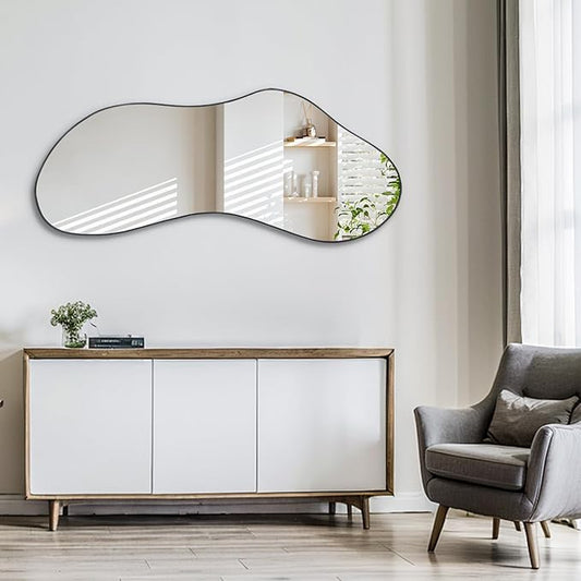Irregular Frameless Mirror, 47.25"x20.8" Asymmetrical Aesthetic Wall Mirrors, Modern Organic Shape Mirrors for Living Room Bedroom Entryway Hallway, Horizontal or Vertical Hanging