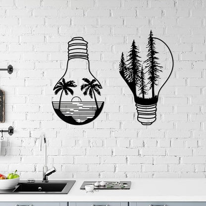 ESTART Metal Pine Tree Wall Art, Metal Bulb Wall Decor, Nature Rustic Farmhouse Cabin Decor, Forest Wall Art for Home Living Room Bedroom Office Indoor and Outdoor Decoration (Black)