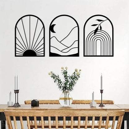 GSANMU Metal Minimalist Wall Decor - 3 Pcs black Bohemian Hanging Wall Single Line Art Wall Sculptures for Living Room,bathroom and staircase 17×11.8 inch