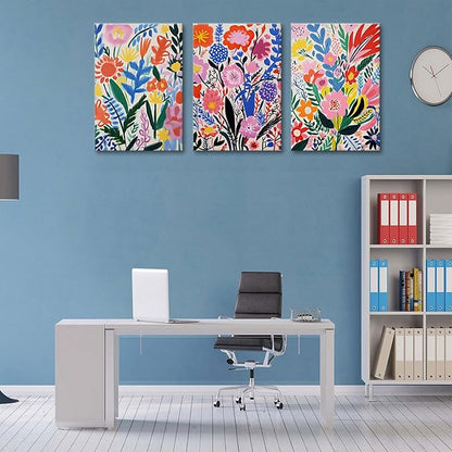 TBKHUDBI Henri Matisse Wall Art Colorful Floral Painting Canvas Prints Set of 3 Flower Market Poster Pictures Watercolor Wall Decor for Nursery Living Room Bedroom Bathroom 12"x16" Framed