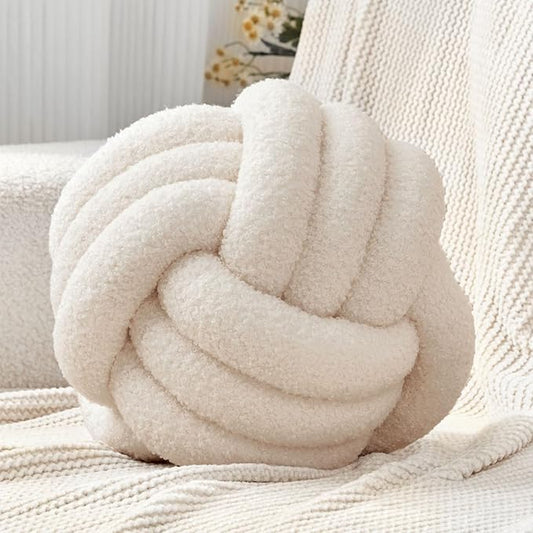 Petrella Knot Pillow Ball Round Throw Pillows Home Decor Cushion Decorative Aesthetic Throw Pillows，Lambswool Beige 11inch