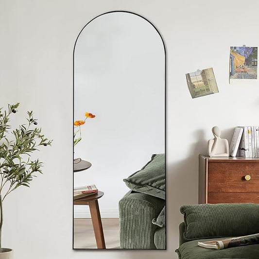 NicBex Arched Full Length Mirror, 64"x21" Aluminum Alloy Frame Full Body Mirror with Stand, Black - Free Standing, Leaning Against Wall or Wall-Mounted, for Bedroom Living Room Dressing Room