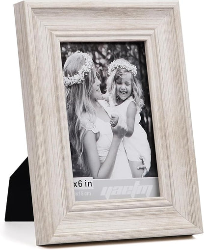 Yaetm 4x6 Picture Frame Set of 4, 1.4” Wide Molding & Rustic White Photo Frames with HD Tempered Glass, Display on Table Top & Wall Mounting (4 pack, Rustic White)