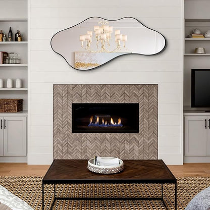 Irregular Wall Mirror, 47"x22" Asymmetrical Aesthetic Mirror with Metal Frame, Modern Organic Shaped Mirror for Living Room Bedroom Hallway Entryway, Horizontal or Vertical Hanging